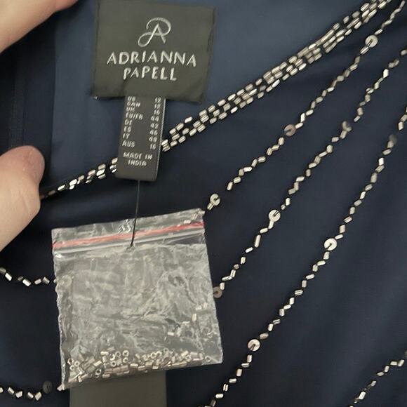 Adrianna Papell‎ NWT Navy Blouson Beaded Gown - Picture 4 of 7